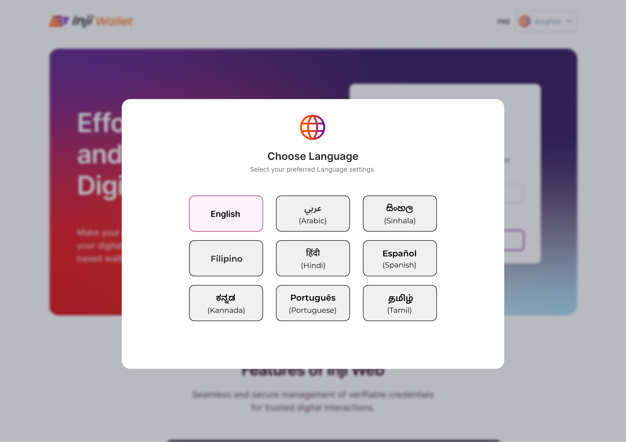 language pop-up